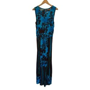 Carole Little Women's Maxi Dress Blue Floral‎ Print Sleeveless Stretch SZ 16